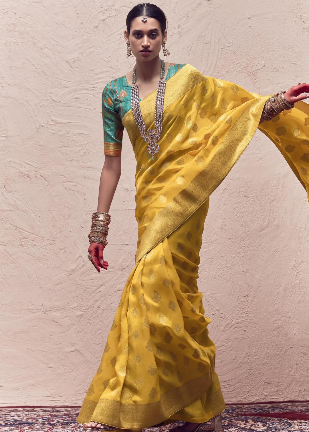 Aureolin Yellow Zari Woven Dola Silk Saree With Zari Woven Blouse