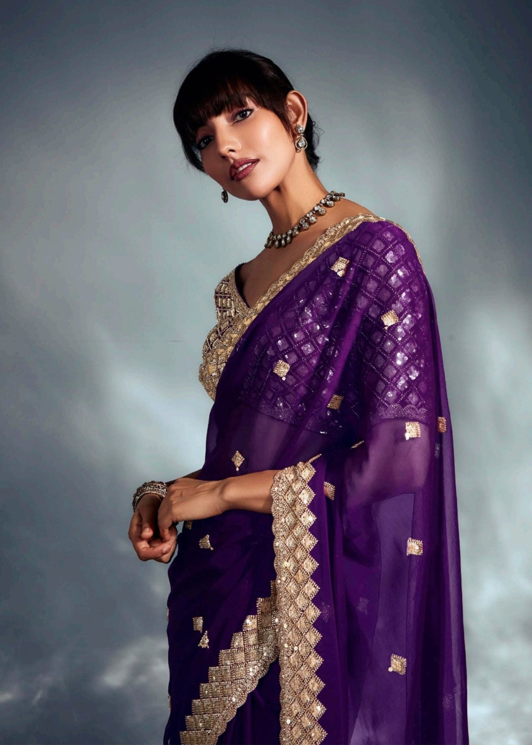 Purple Pure Fancy Saree with Hand Worked Border