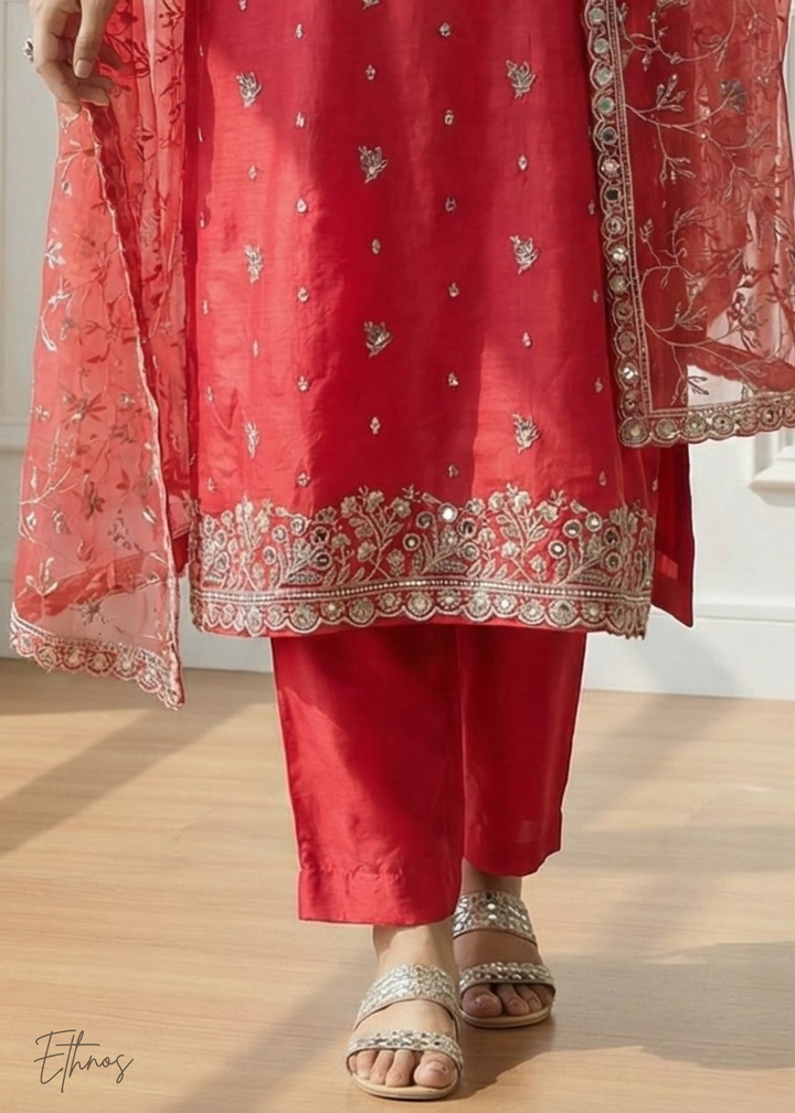 Crimson Red Organza Salwar Suit