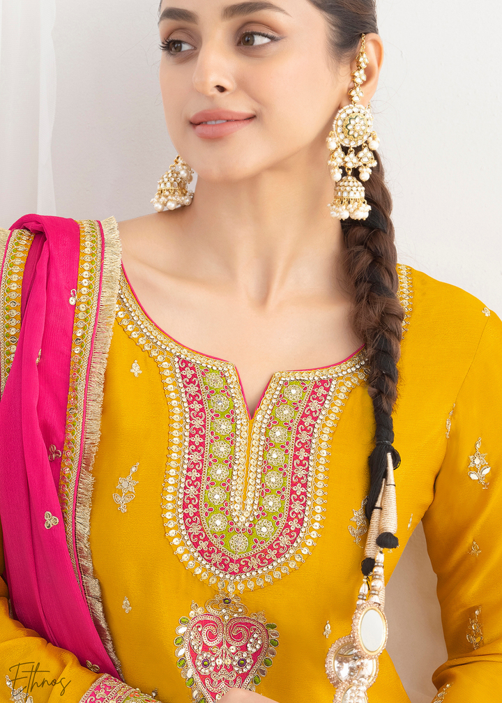 Dandelion Yellow Chinnon Silk Salwar Suit