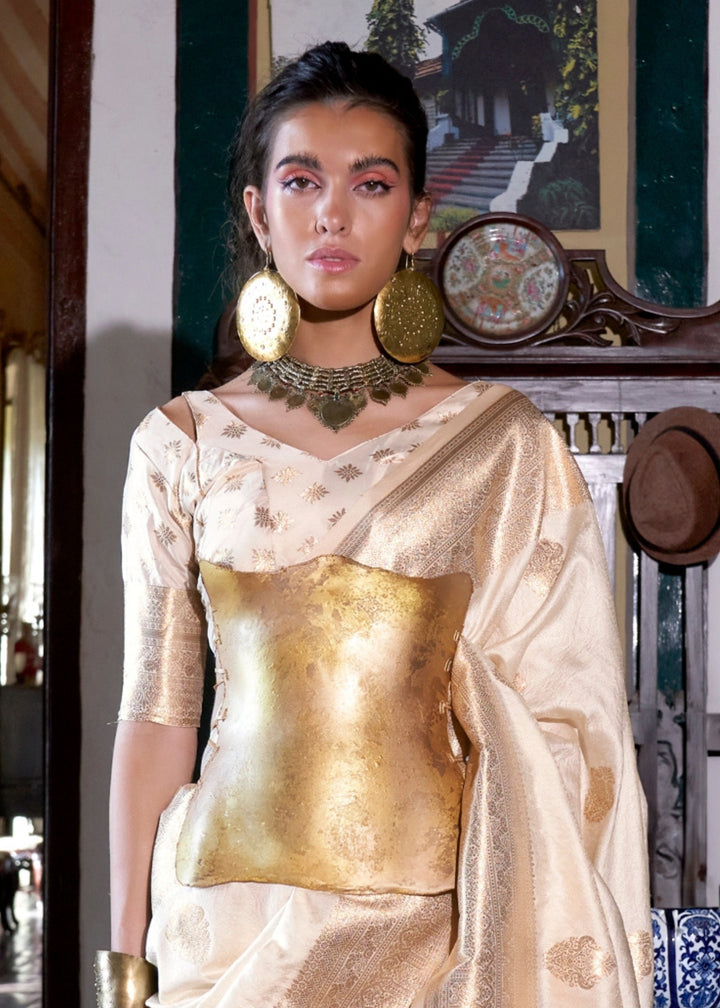 Cream Two Tone Handloom Weaving Silk Saree