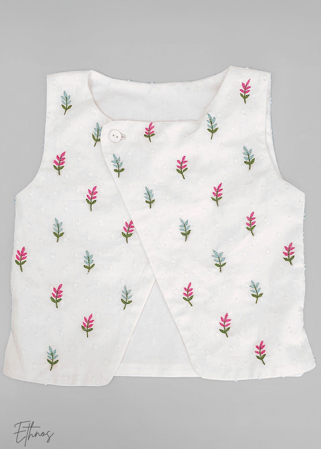 Organic Cotton Blue & White kurta Set with Jacket - Floral