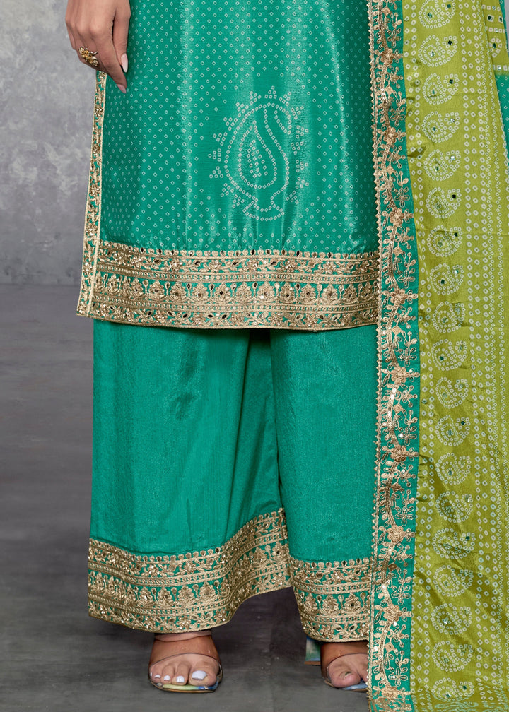 Teal Green Chinon Salwar Suit with Green–Yellow Dupatta