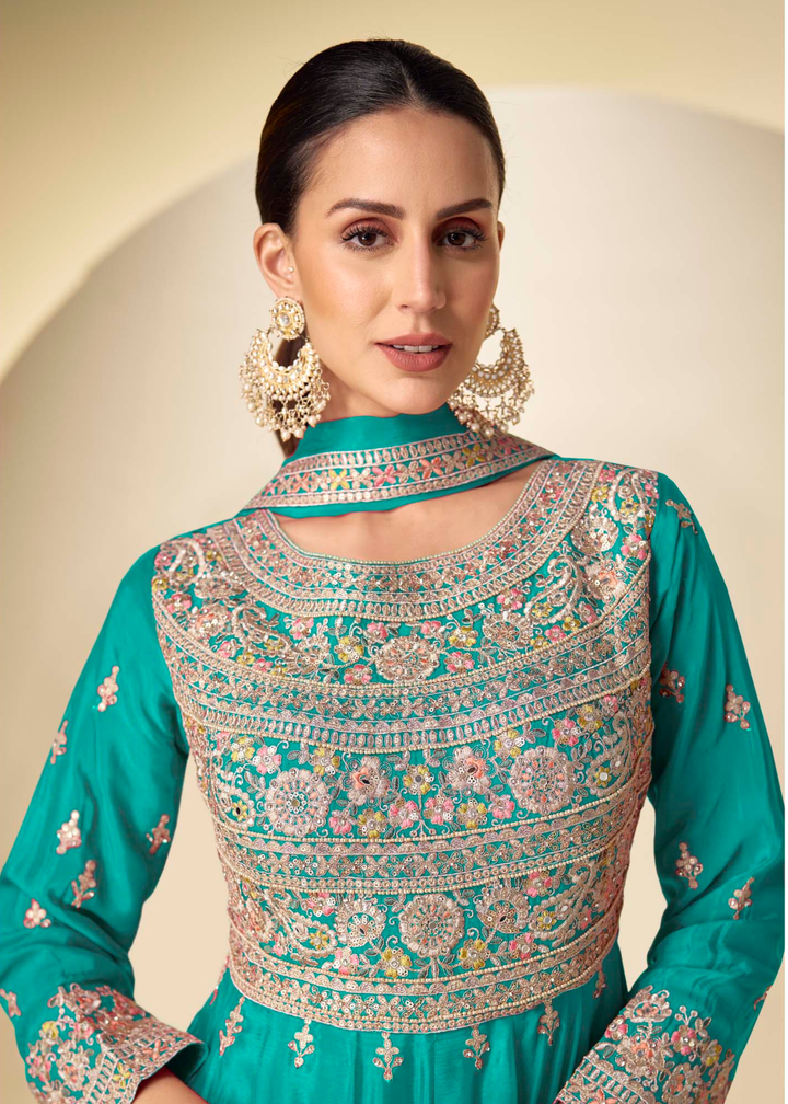 Peacock Green Chinon Salwar Suit