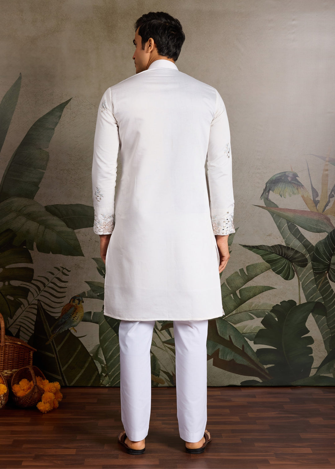 Creamy White Mens Wear Silk Kurta with Pant