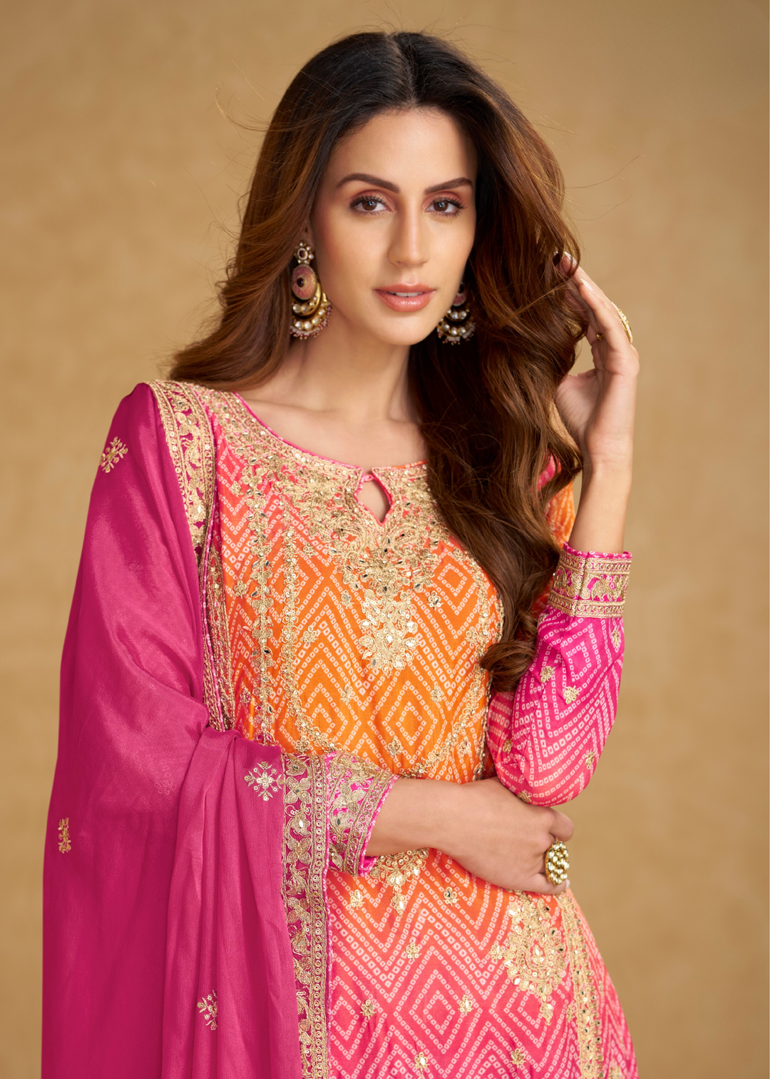 Rani Pink – Orange Ombre Chinon Palazzo Suit