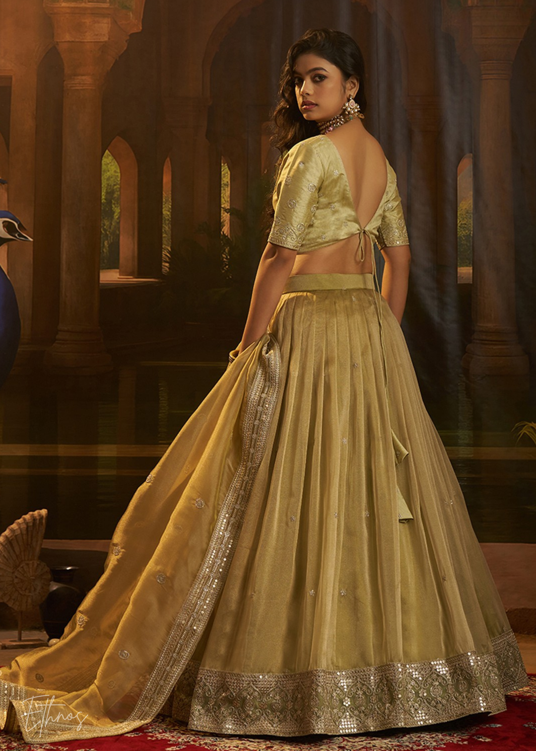 Olive Crepe Art Silk Lehenga