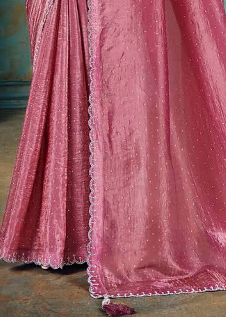 Punch Pink Crush Silk Saree With Beautiful Blouse