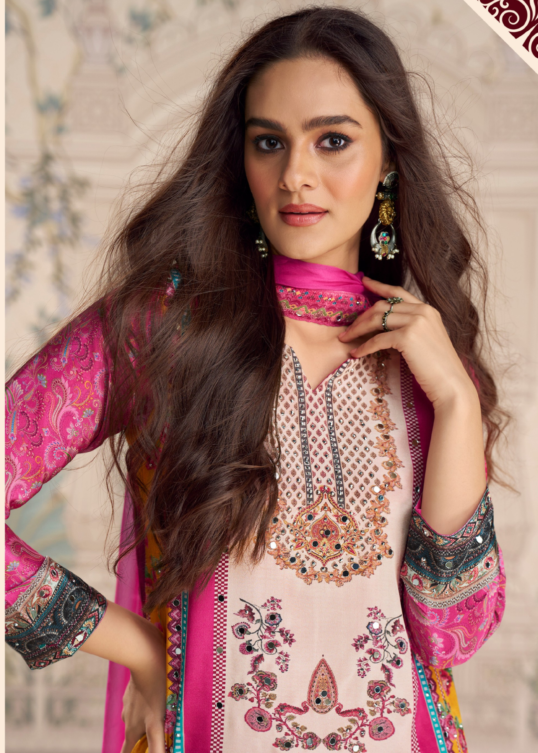 Bright Fuchsia Pink Crep Silk Sharara Suit