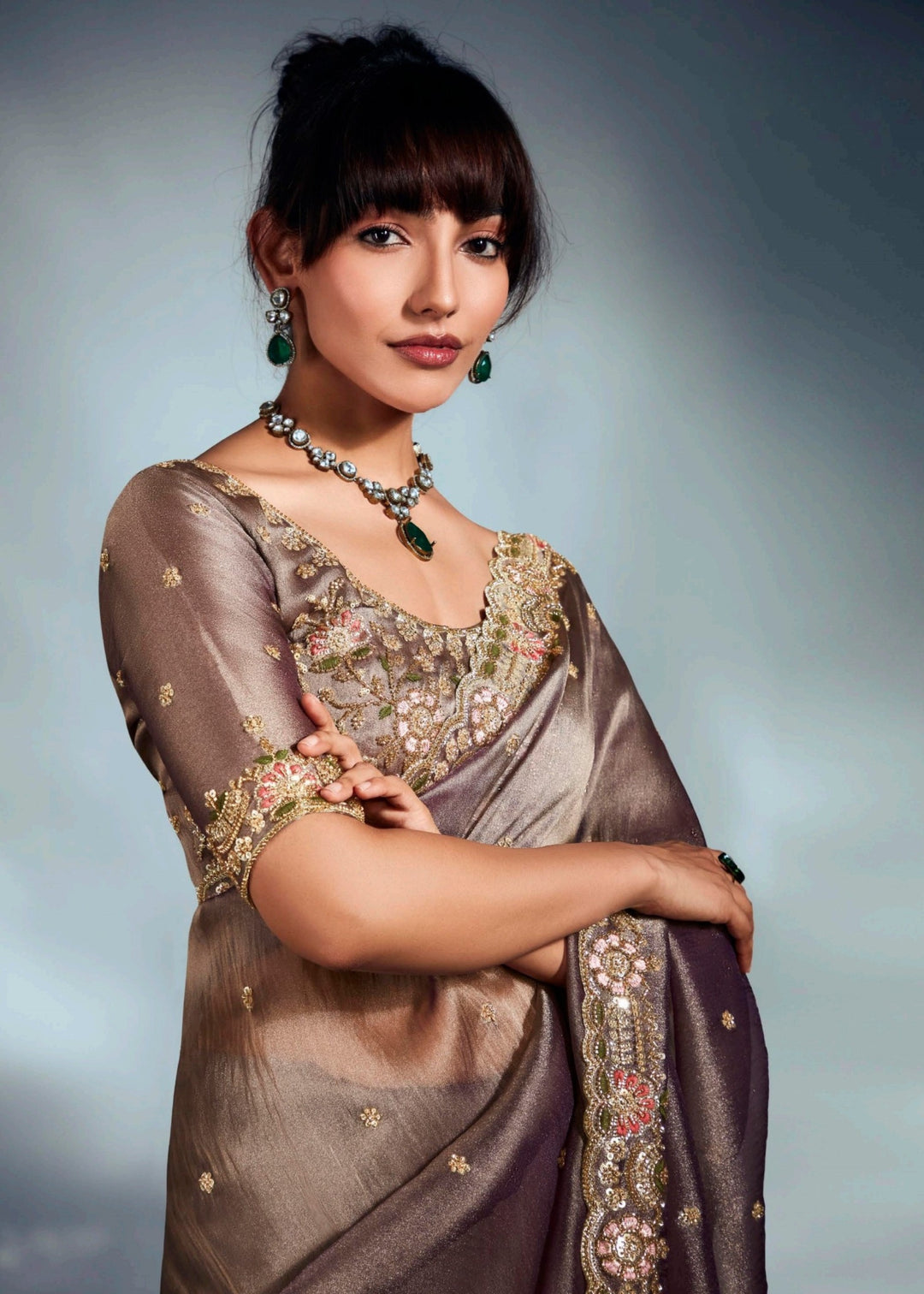 Fawn Pure Fancy Saree with Hand Worked Border