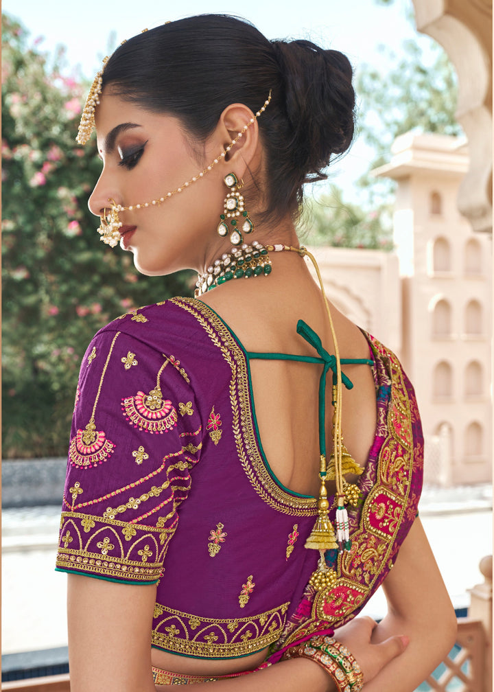 Bright Purple Banarasi Silk Lehenga with Zarkan & Cutwork