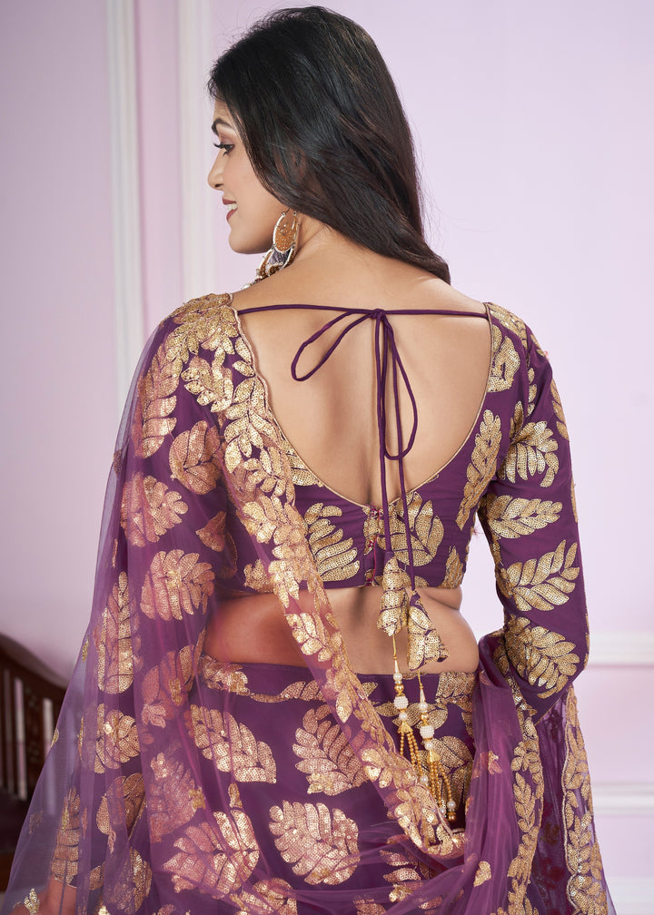 Royal Purple Georgette Lehenga Choli With Sequins And Thread Embroidery Work