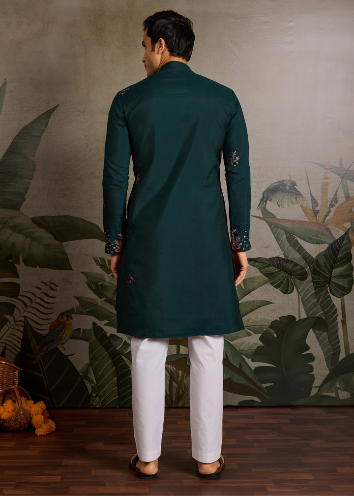 Forest Green Mens Wear Silk Kurta with Pant