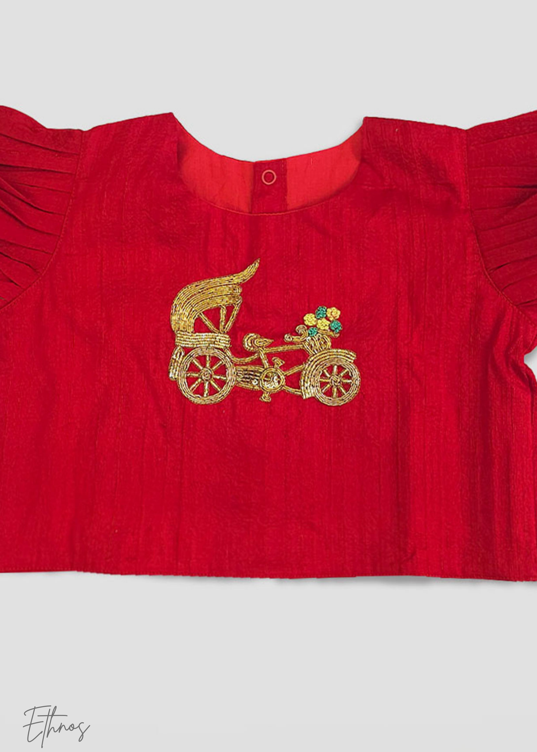 Raw Silk Red and Green Lehenga - Carriage