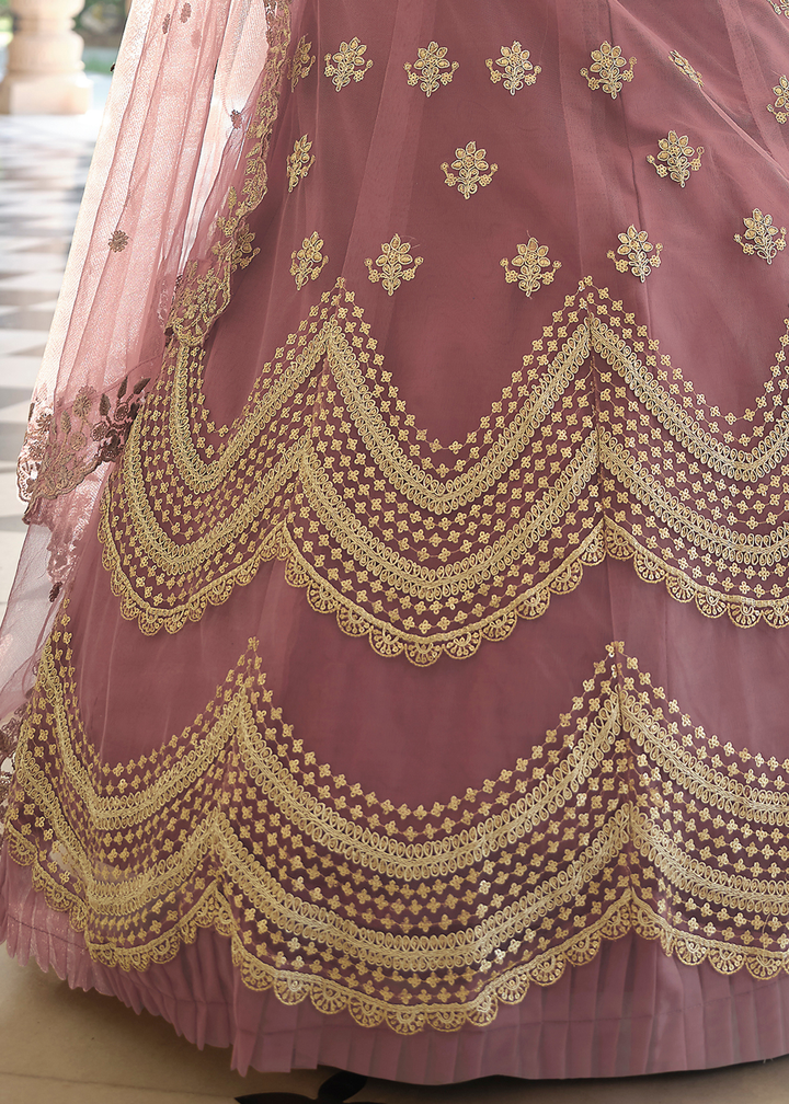 Plum Purple Soft Net Lehenga Choli with Dori & Sequins work