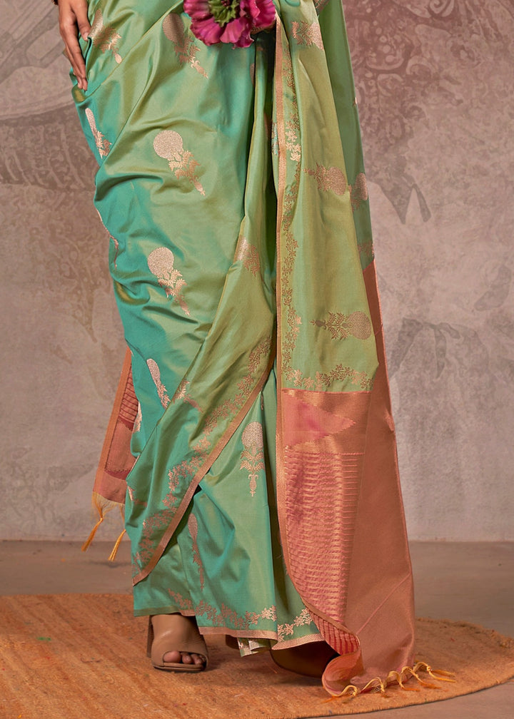 Persian Green Two Tone Handloom Weaving Silk Saree with Contrast Pallu