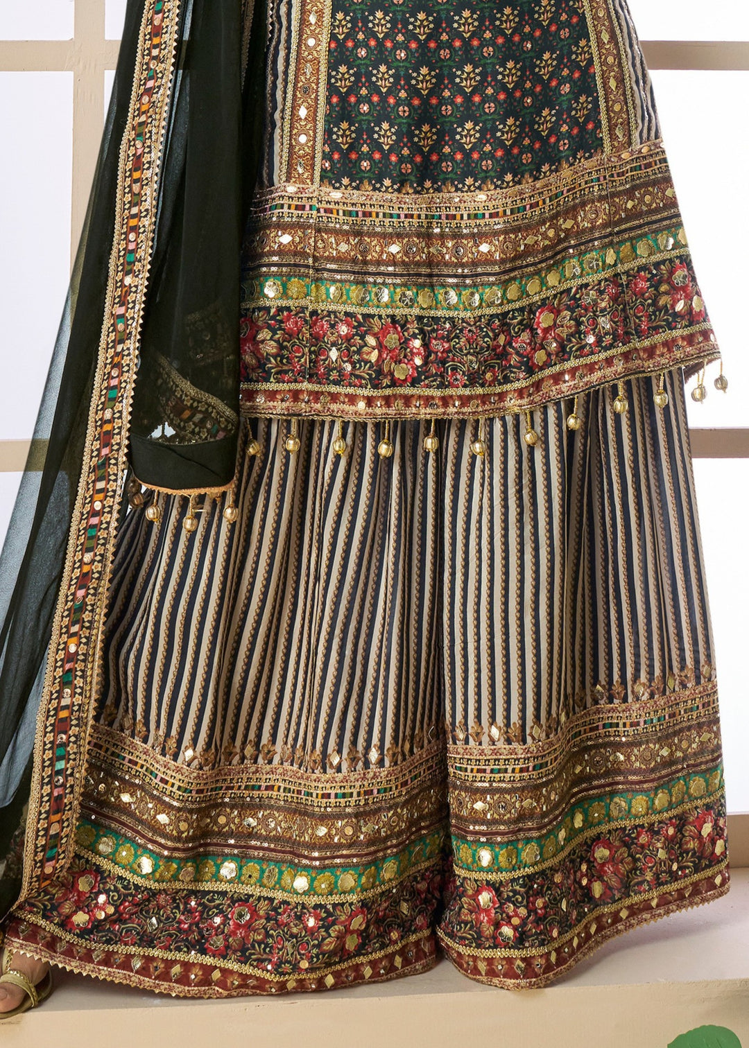 Deep Black Pure Viscose Natural Crepe Silk Salwar Suit