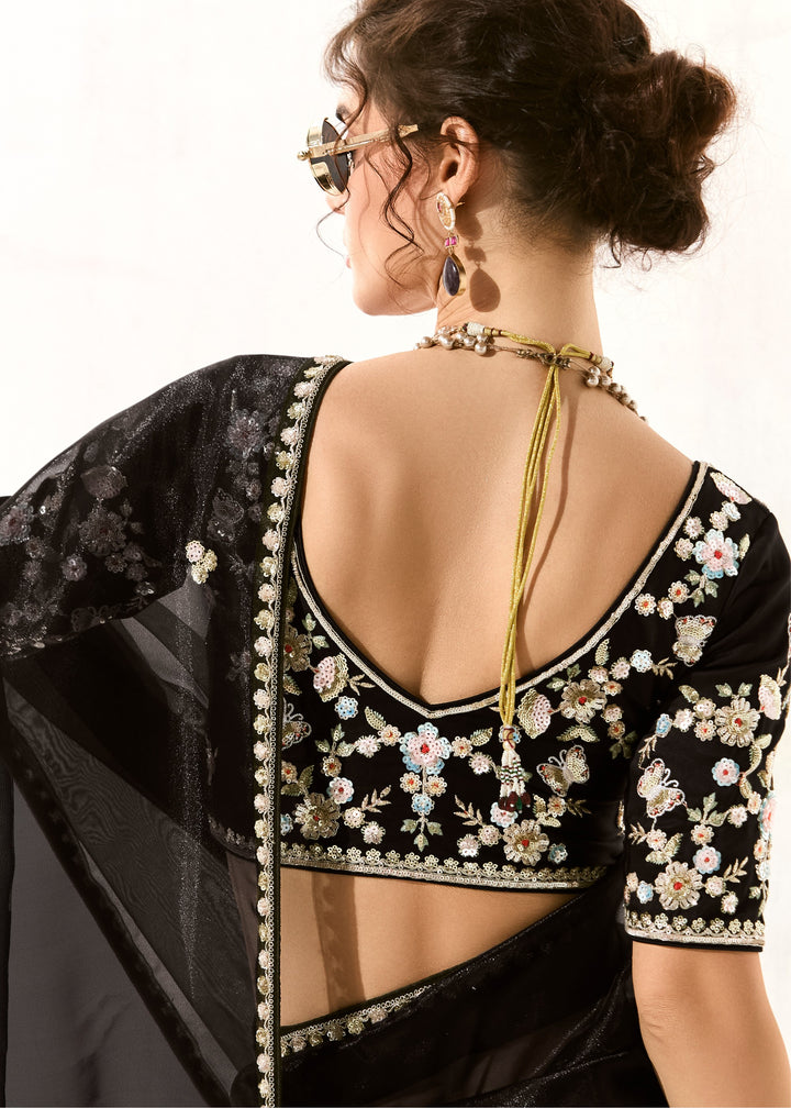 Coal Black Organza Tissue Silk Saree : Top Pick