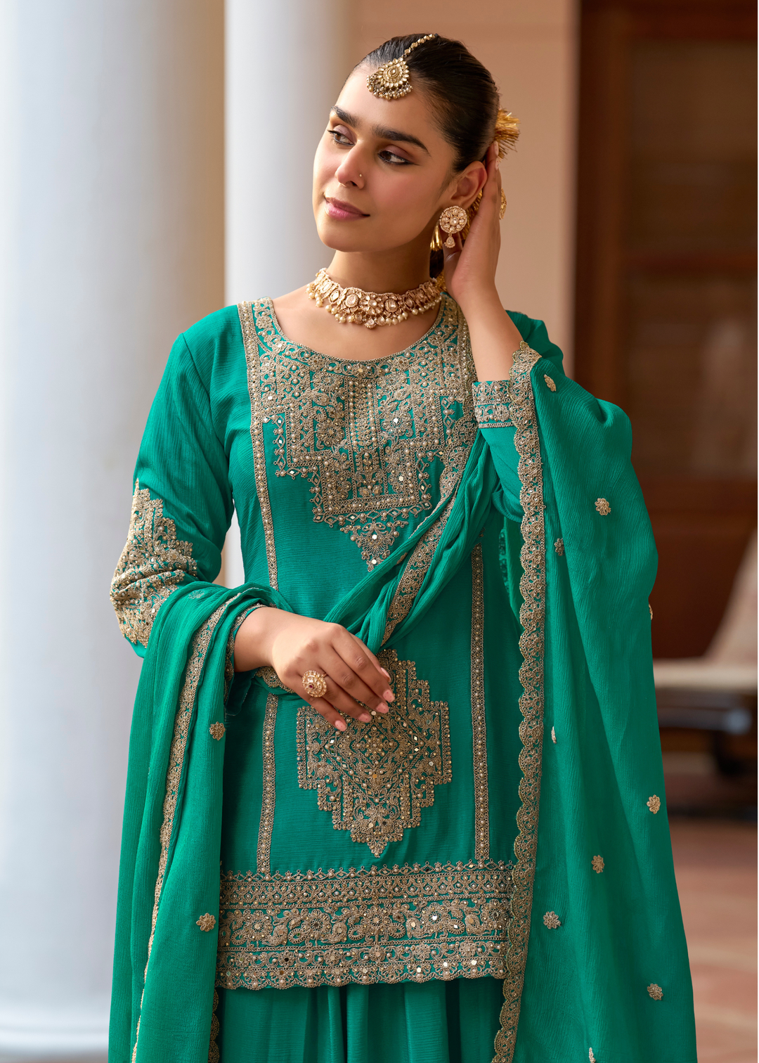 Emerald Green Chinon Palazzo Suit
