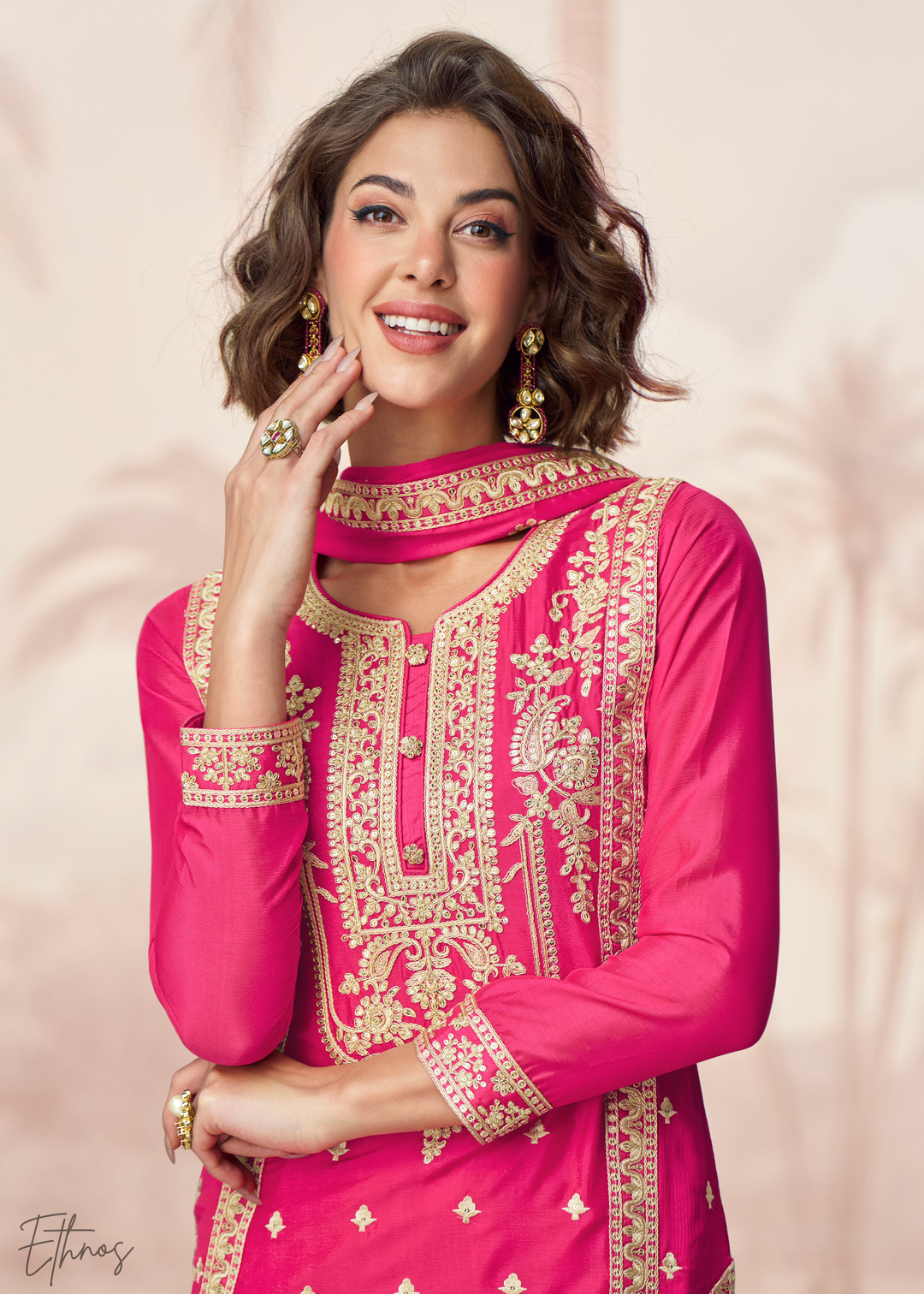 Barbie Pink Chinon Silk Palazzo Suit
