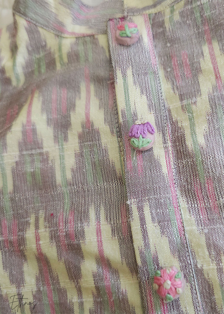 Raw Silk Lilac Ikat Kurta with Pajama