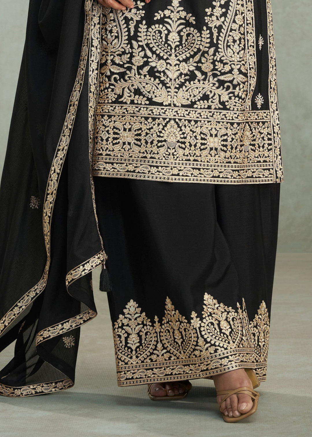 Jet Black Premium Chinon Silk Salwar Suit