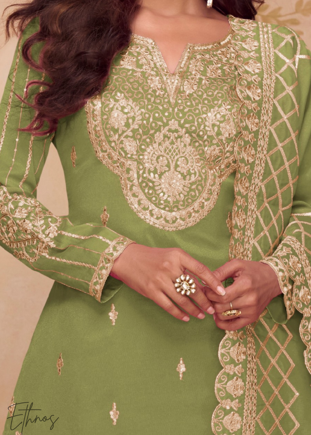 Mehendi Green Silk Palazzo Suit