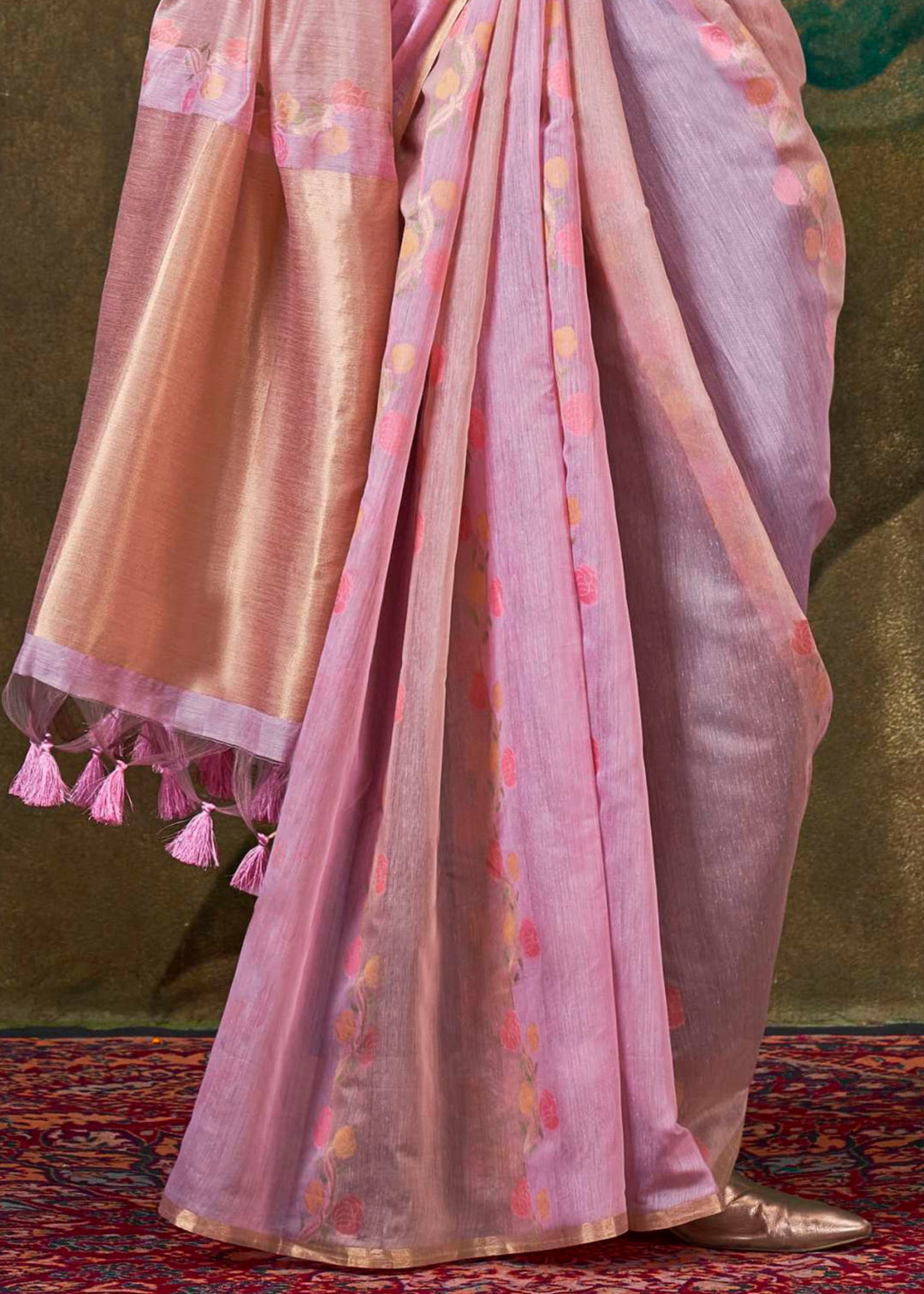 Baby Pink Cotton Silk Saree With Rangkaat Handloom Weaving