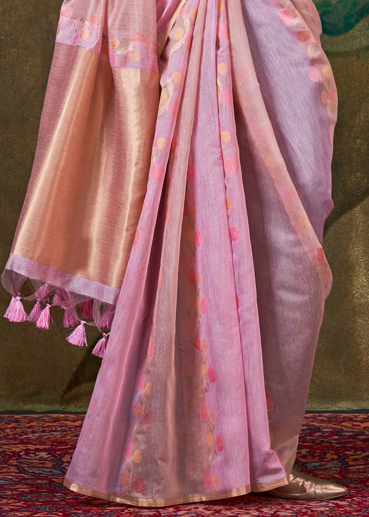 Baby Pink Cotton Silk Saree With Rangkaat Handloom Weaving