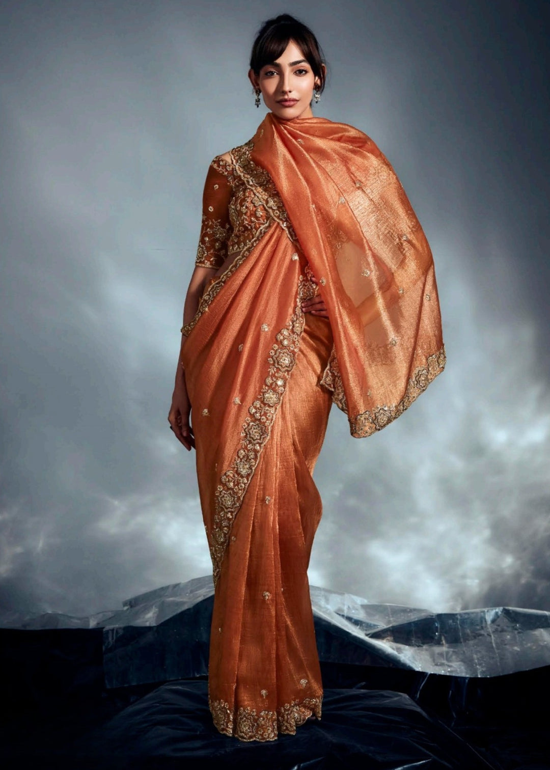 Orange Pure Fancy Saree with Hand Worked Border