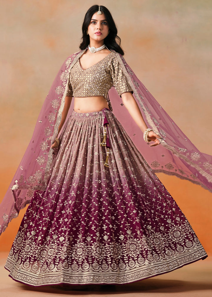 Maroon Sequins Zari Embroidered Work Georgette Lehenga