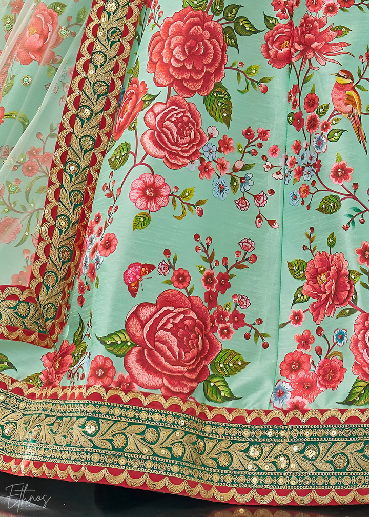 Chinoise Green Silk Lehenga With Dupatta