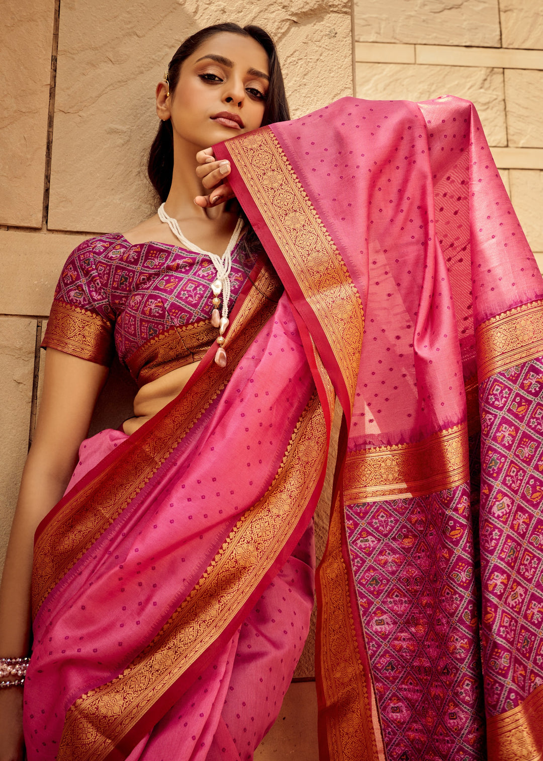 Pink Handloom Weaving Silk Saree