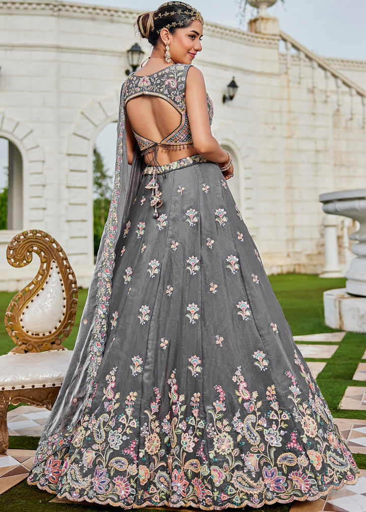 Grey Tissue Lehenga Choli with Sequinned Embroidered