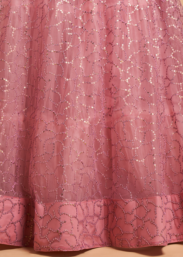 Flamingo Pink Designer Soft Net Lehenga Choli with Zari, Dori & Thread Embroidery work