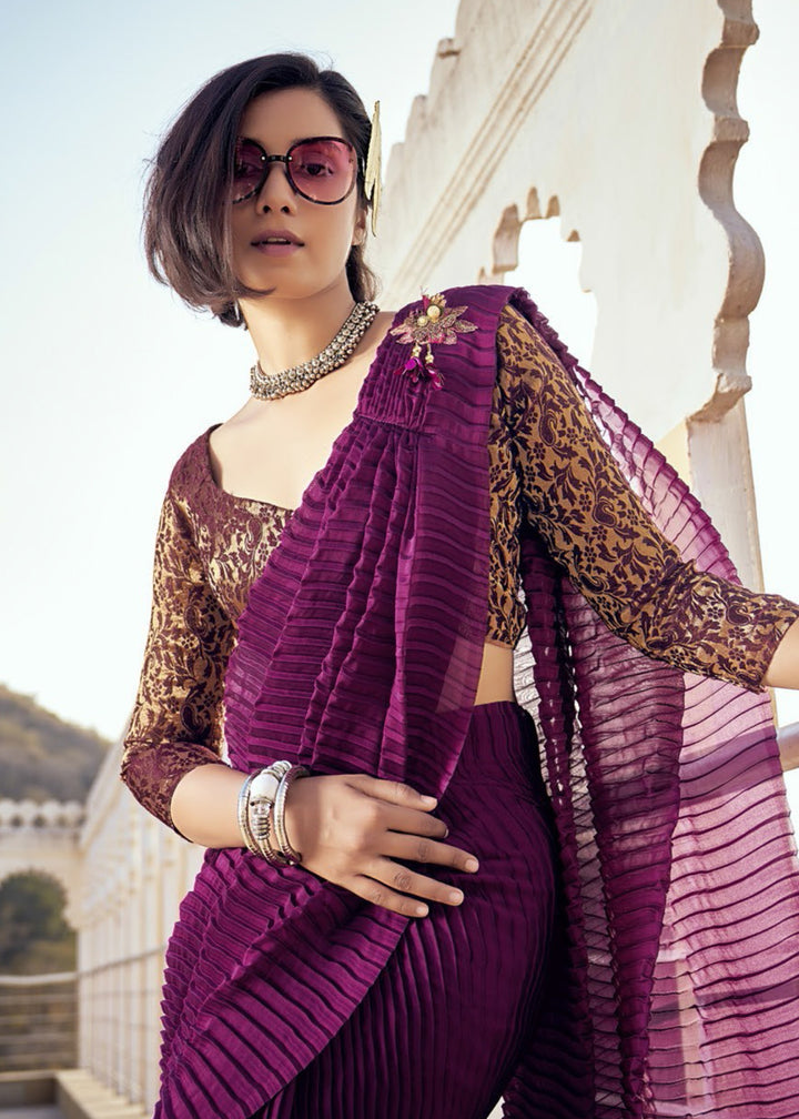 Jam Purple Crush Silk Saree With Beautiful Blouse