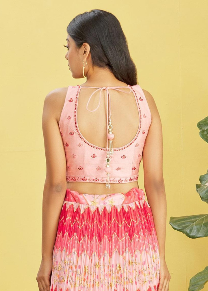 Shades Of Pink Digital Printed Chinnon Lehenga with Thread,Zari & Sequins Work