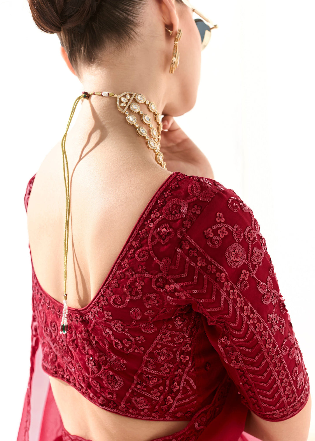 Raspberry Pink Organza Tissue Silk Saree With Heavy Work Border And Designer Blouse