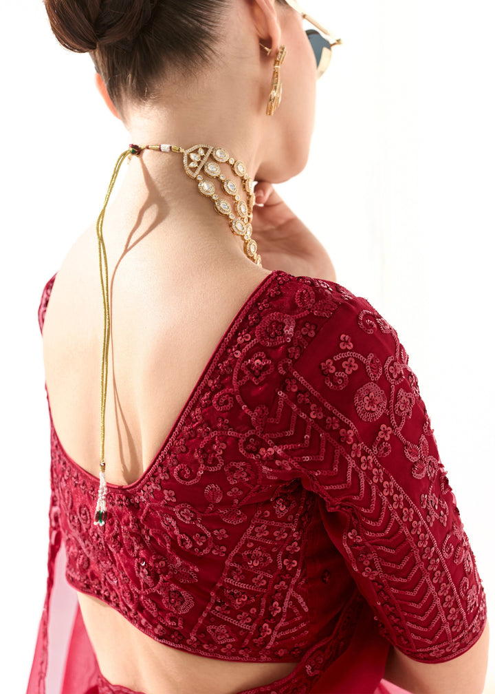 Raspberry Pink Organza Tissue Silk Saree With Heavy Work Border And Designer Blouse