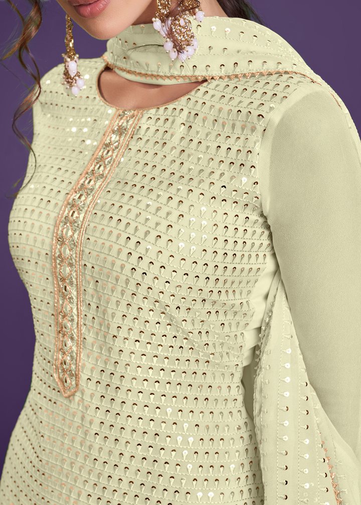 Blonde Yellow Georgette Sharara Suit with Thread, Sequins & Khatli work