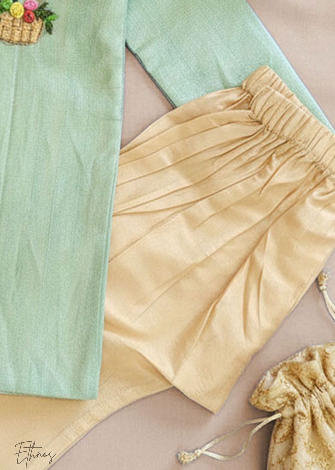 Raw Silk Pastel Green Kurta with Pajama