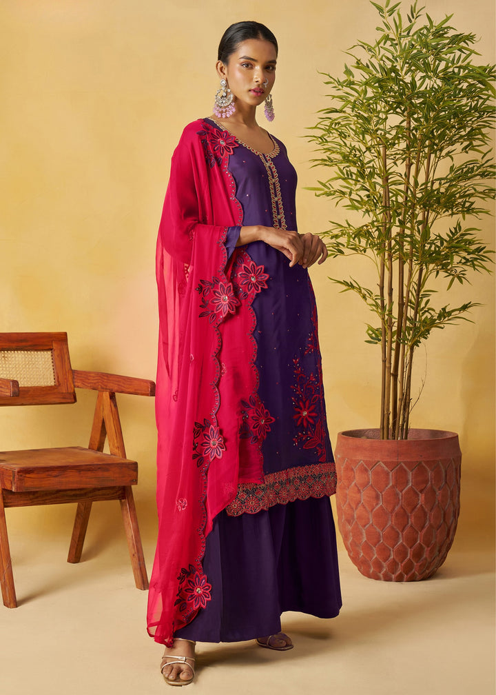 Deep Purple Salwar Suit with Wine Pink Dupatta