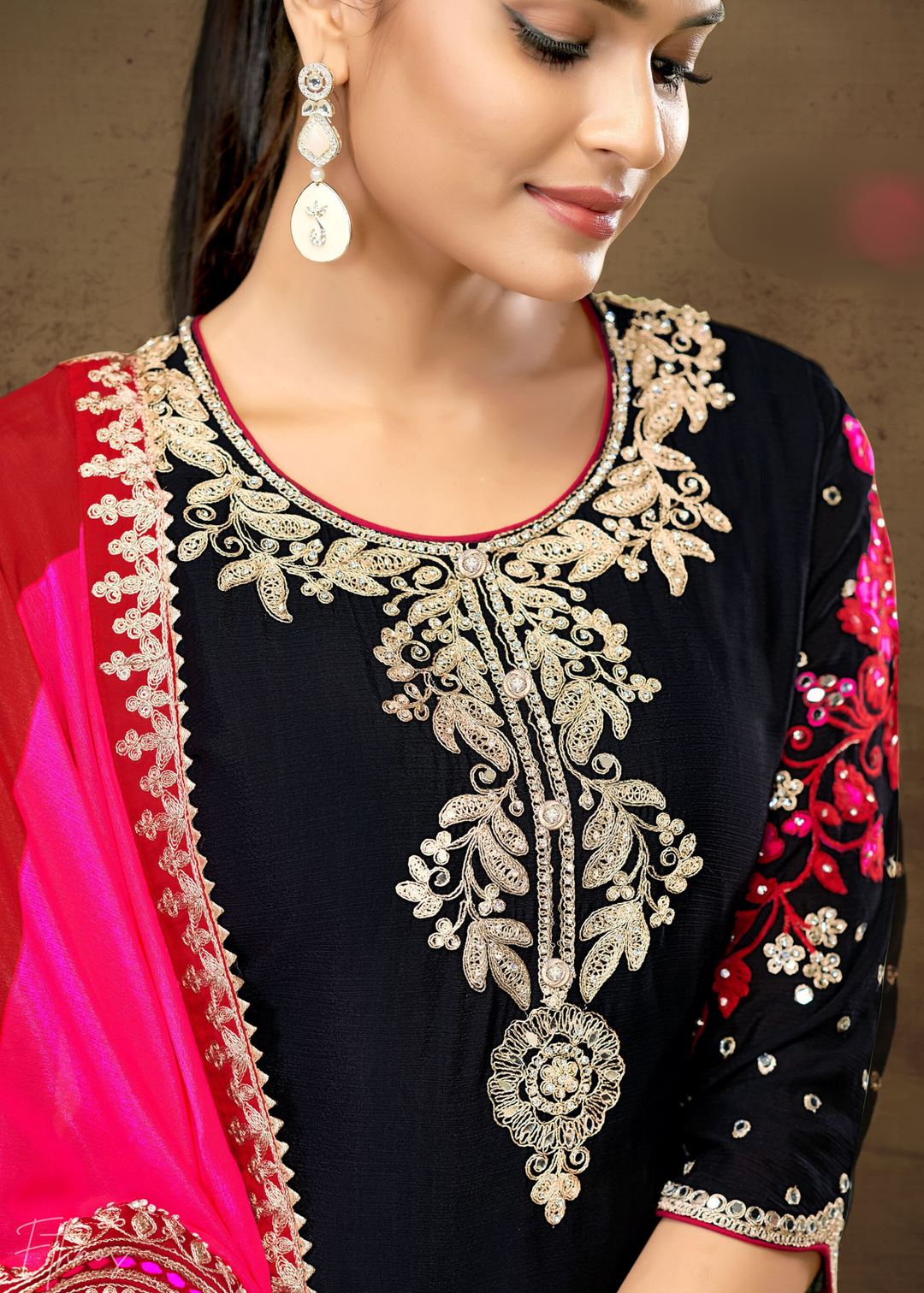 Soot Black Chinon Silk Palazzo Suit