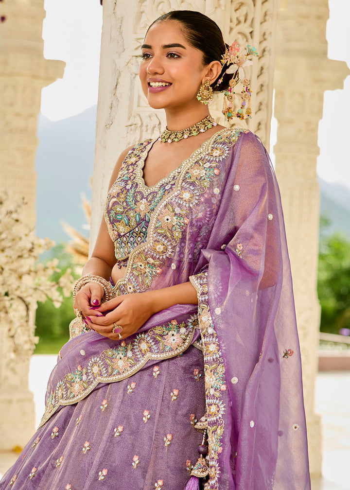 Purple Satin Silk Lehenga Choli with Sequinned Embroidered