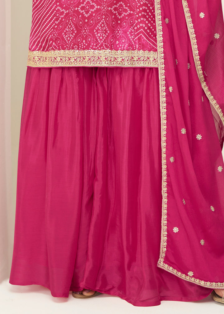 Deep Pink Chinon Silk Sharara Suit