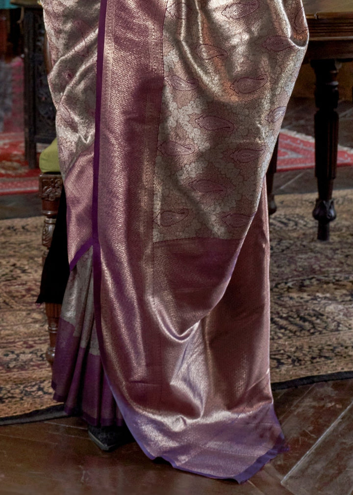 Silver Pure Handloom Dharmavaram Weaving Silk Saree