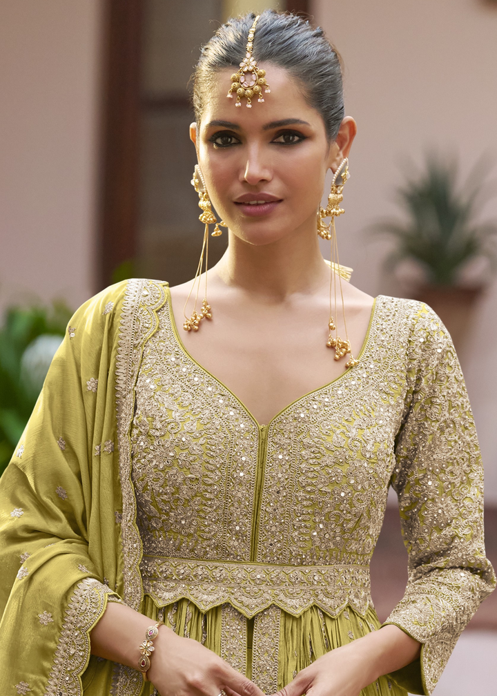 Pistachio Green Chinon Salwar Suit