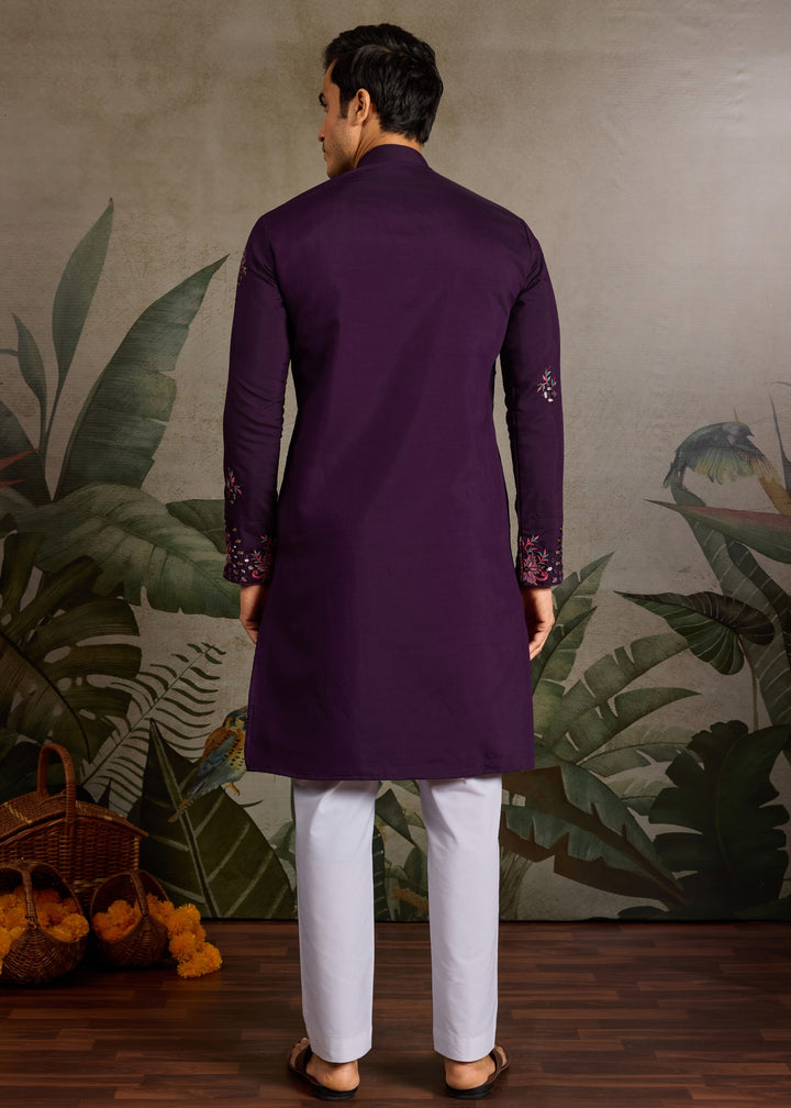 Deep Purple Mens Wear Silk Kurta with Pant