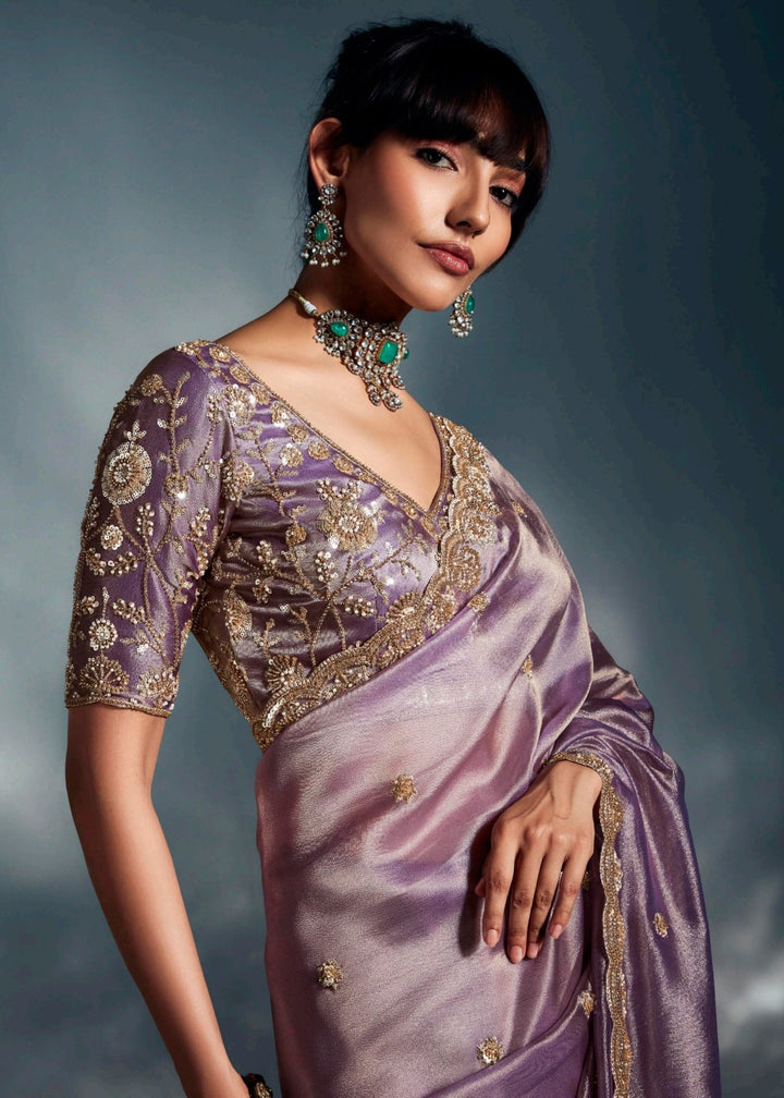 Lavender Pure Fancy Saree with Hand Worked Border