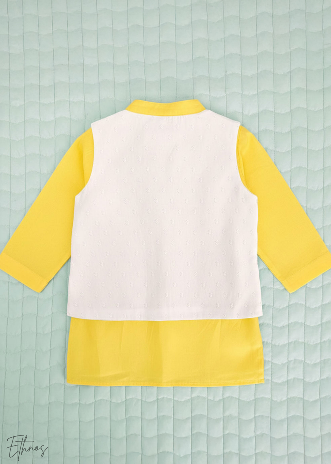 Organic Cotton Yellow & White kurta Set with Jacket - Sun